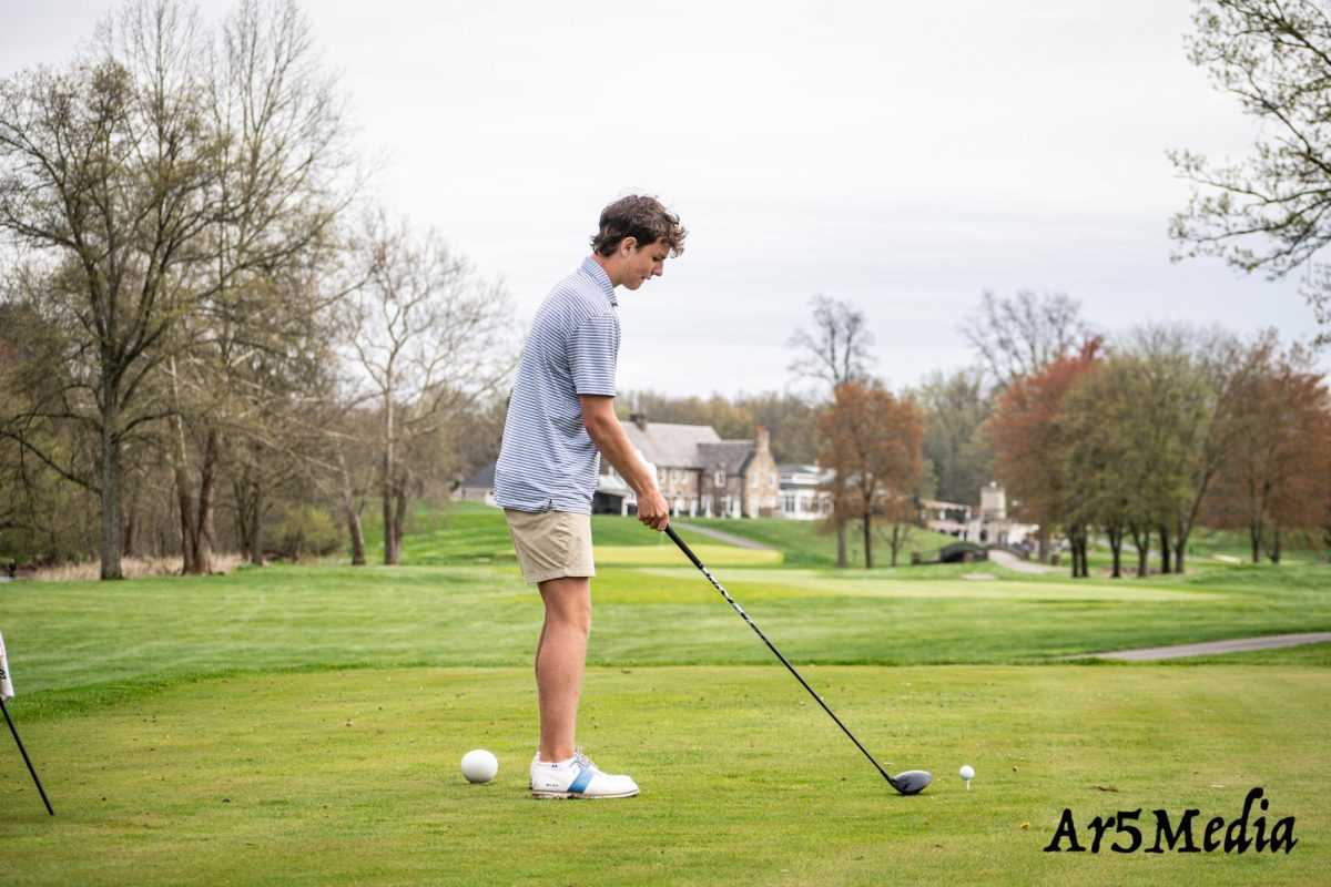 Sophomore Noah Ochab getting ready to tee off during a match against Morristown