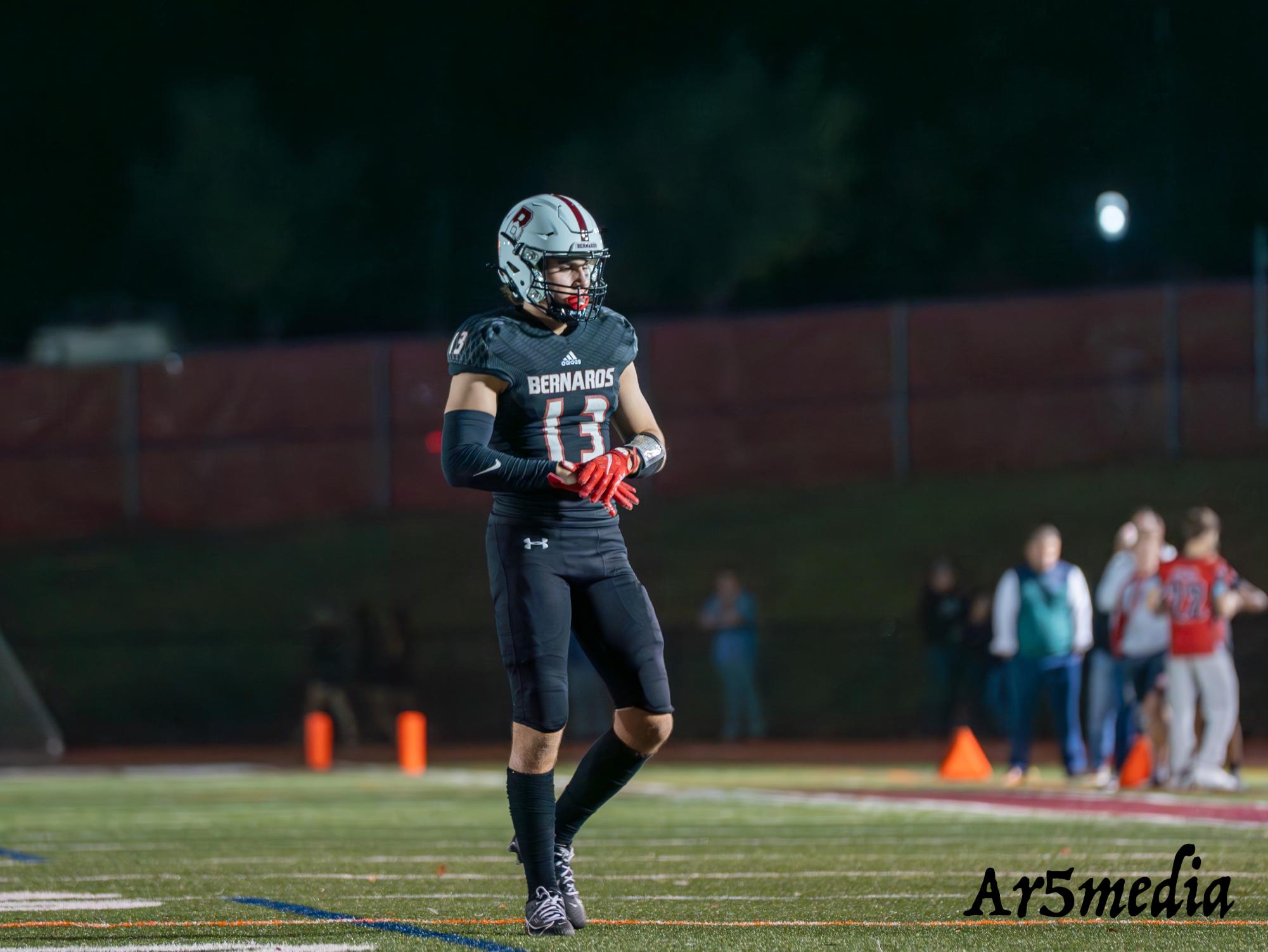 Senior Brandon Shafer getting ready for a play during the first round of playoffs.