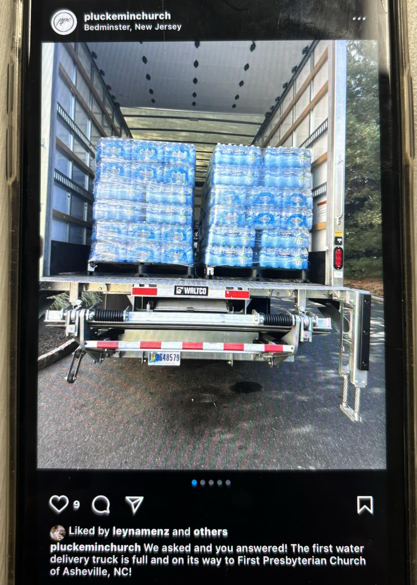 An Instagram post of the water that the Pluckemin Presbyterian Church collected in their fundraiser 