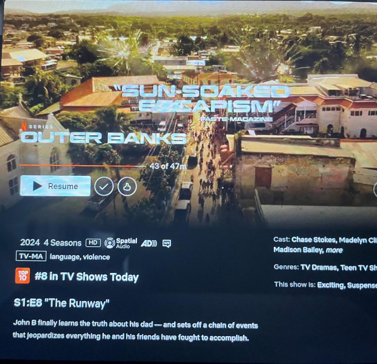 A screen capture of Outer Banks season 4 on the Netflix's website