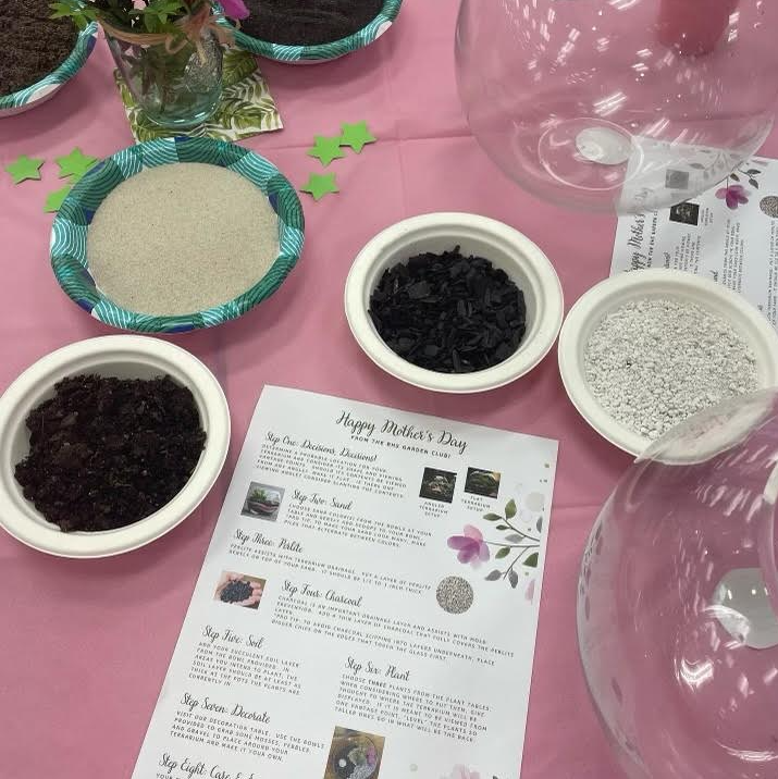 The setup for the Mother's Day Terrarium Building event in May