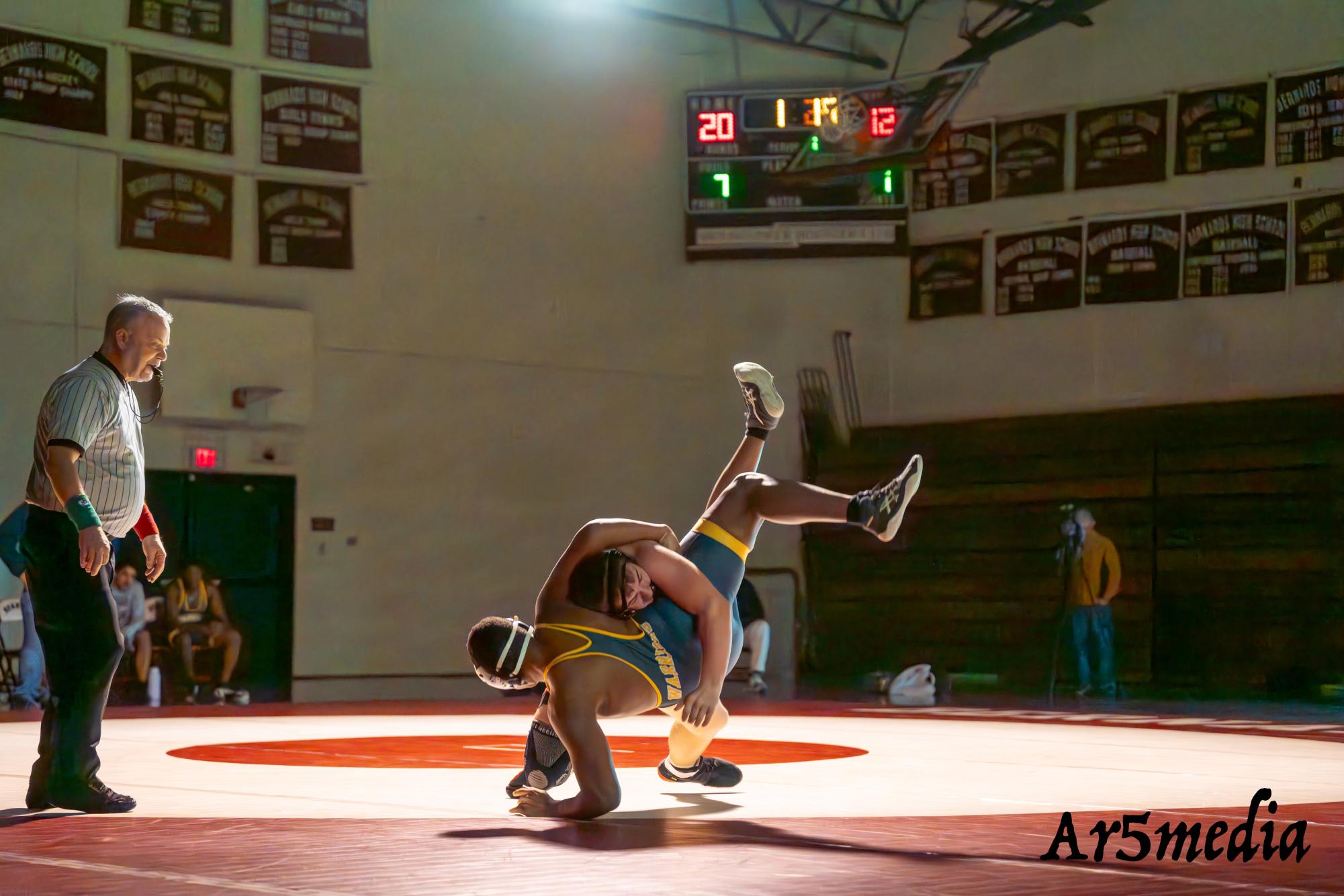 Chase Caponigro ‘27 taking down a Franklin wrestler on the way to a BHS victory.